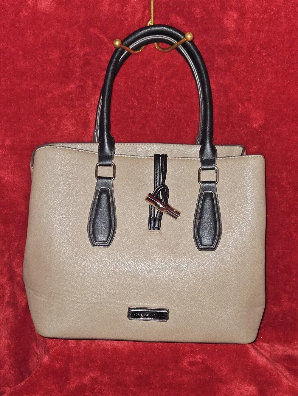 Andrienne Vittadini Timeless Treasures Collection Taupe & Black Satchel Handbag